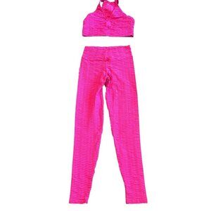Booty by Brabants Bright Pink Two Piece Workout Set Bra Top Leggings Sz Small